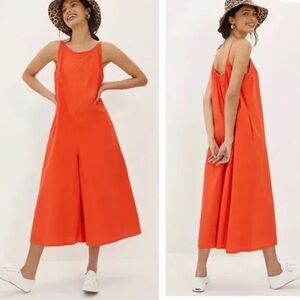 Maeve Orange Chrysanthemum Wide Leg Jumpsuit